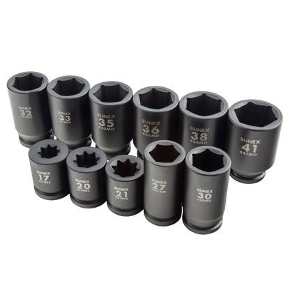 3/4" DRIVE METRIC 6 POINT DEEP & 4 POINT SQUARE BUDD WHEEL 11-PIECE IMPACT SOCKET SET