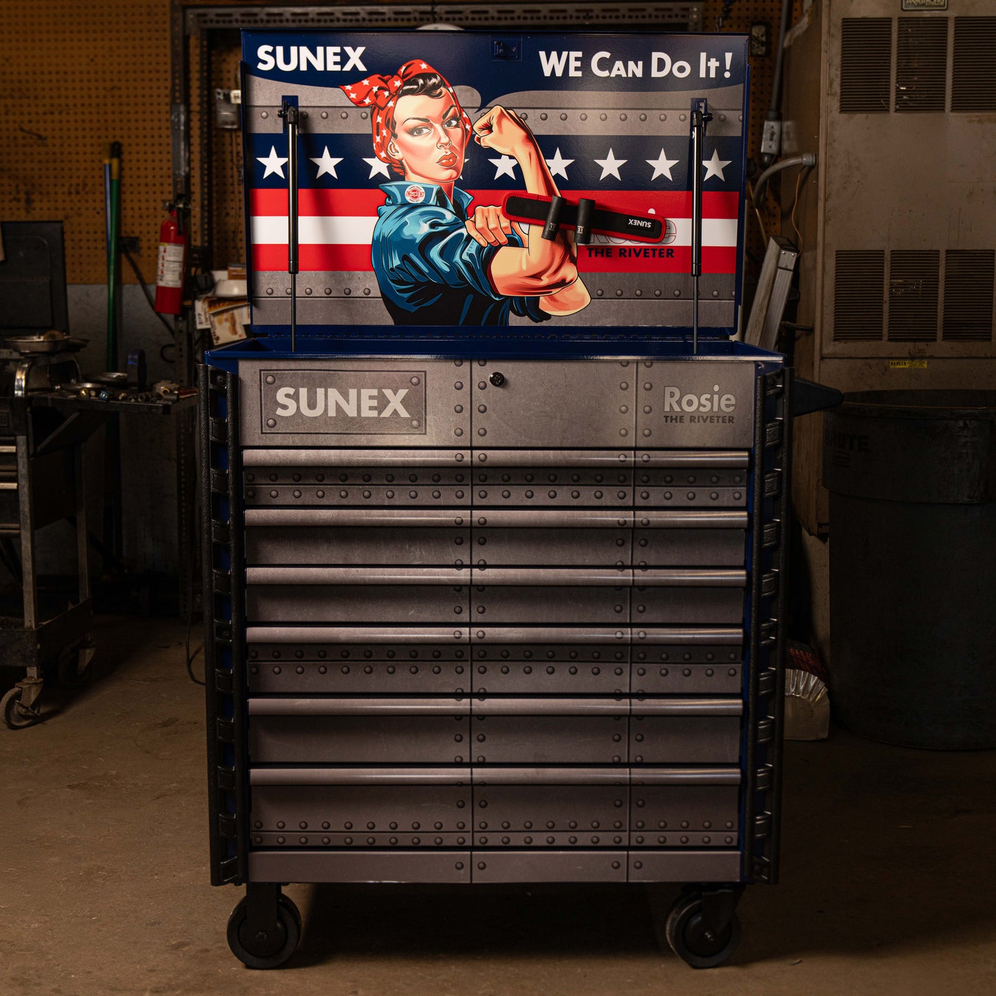 ROSIE THE RIVETER – 39" 6 DRAWER PREMIUM SERVICE CART – BLUE