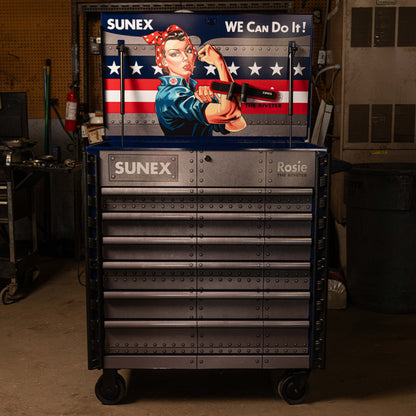 ROSIE THE RIVETER – 39" 6 DRAWER PREMIUM SERVICE CART – BLUE