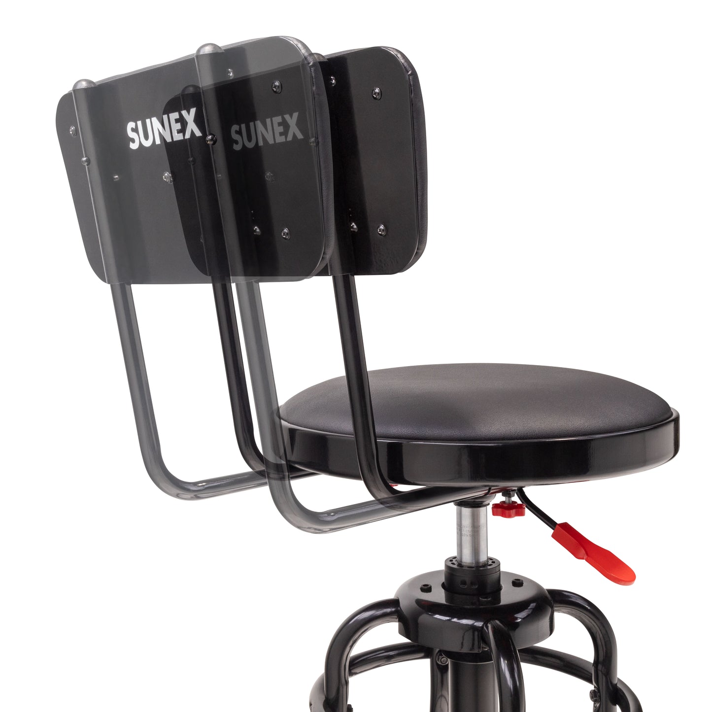 HYDRAULIC HEIGHT ADJUSTABLE SHOP STOOL WITH BACK (29" - 34" - BLACK/RED)