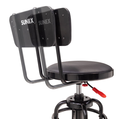 HYDRAULIC HEIGHT ADJUSTABLE SHOP STOOL WITH BACK (29" - 34" - BLACK/RED)