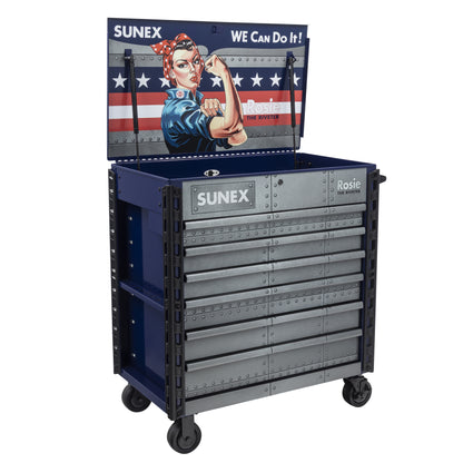 ROSIE THE RIVETER – 39" 6 DRAWER PREMIUM SERVICE CART – BLUE