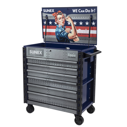 ROSIE THE RIVETER – 39" 6 DRAWER PREMIUM SERVICE CART – BLUE