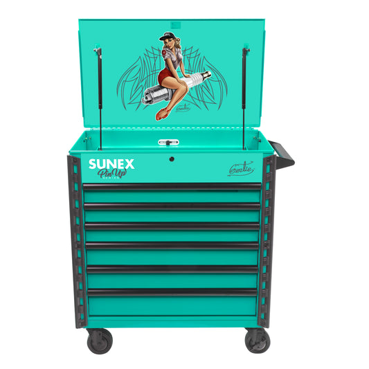 PIN-UP SERIES “GERTIE” – 39" 6 DRAWER PREMIUM SERVICE CART – ATOMIC ANGEL AQUA