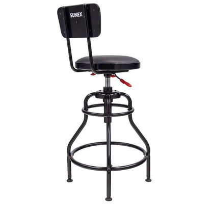 HYDRAULIC HEIGHT ADJUSTABLE SHOP STOOL WITH BACK (29" - 34" - BLACK/RED)