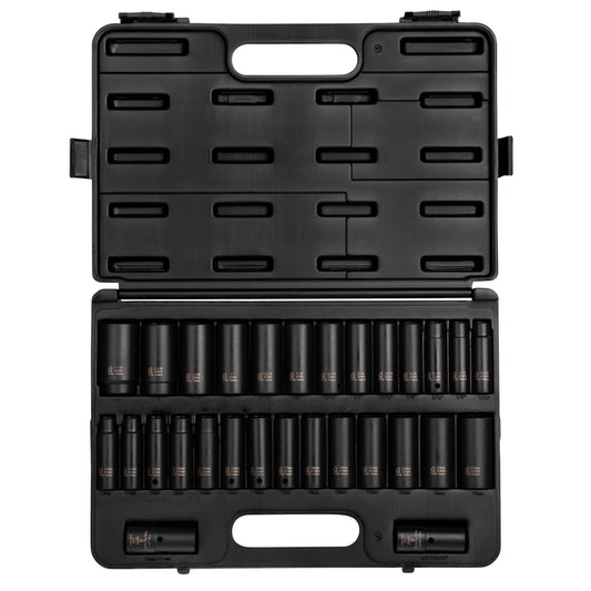 1/2" DRIVE SAE & METRIC 6 POINT DEEP 29-PIECE MASTER IMPACT SOCKET SET