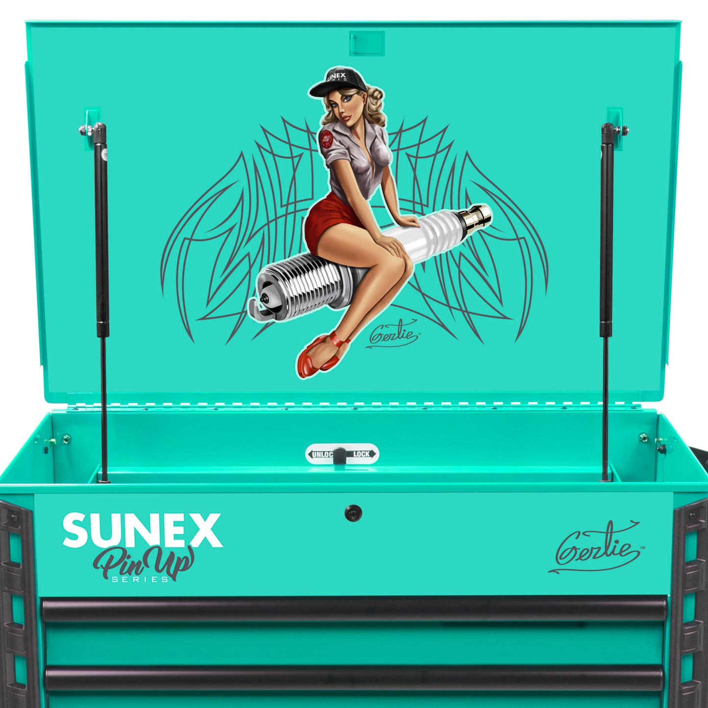 PIN-UP SERIES “GERTIE” – 39" 6 DRAWER PREMIUM SERVICE CART – ATOMIC ANGEL AQUA