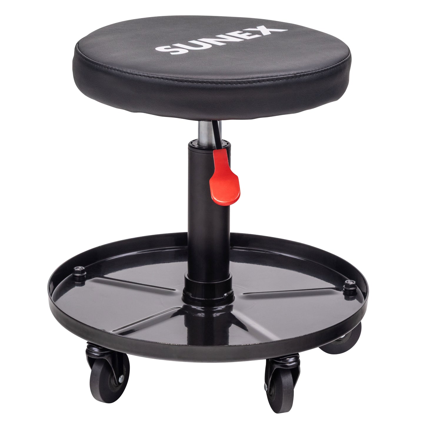 20.5” ADJUSTABLE HEIGHT SHOP SEAT WITH 1" DEEP TOOL TRAY - BLACK/RED