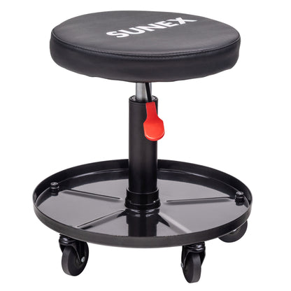 20.5” ADJUSTABLE HEIGHT SHOP SEAT WITH 1" DEEP TOOL TRAY - BLACK/RED