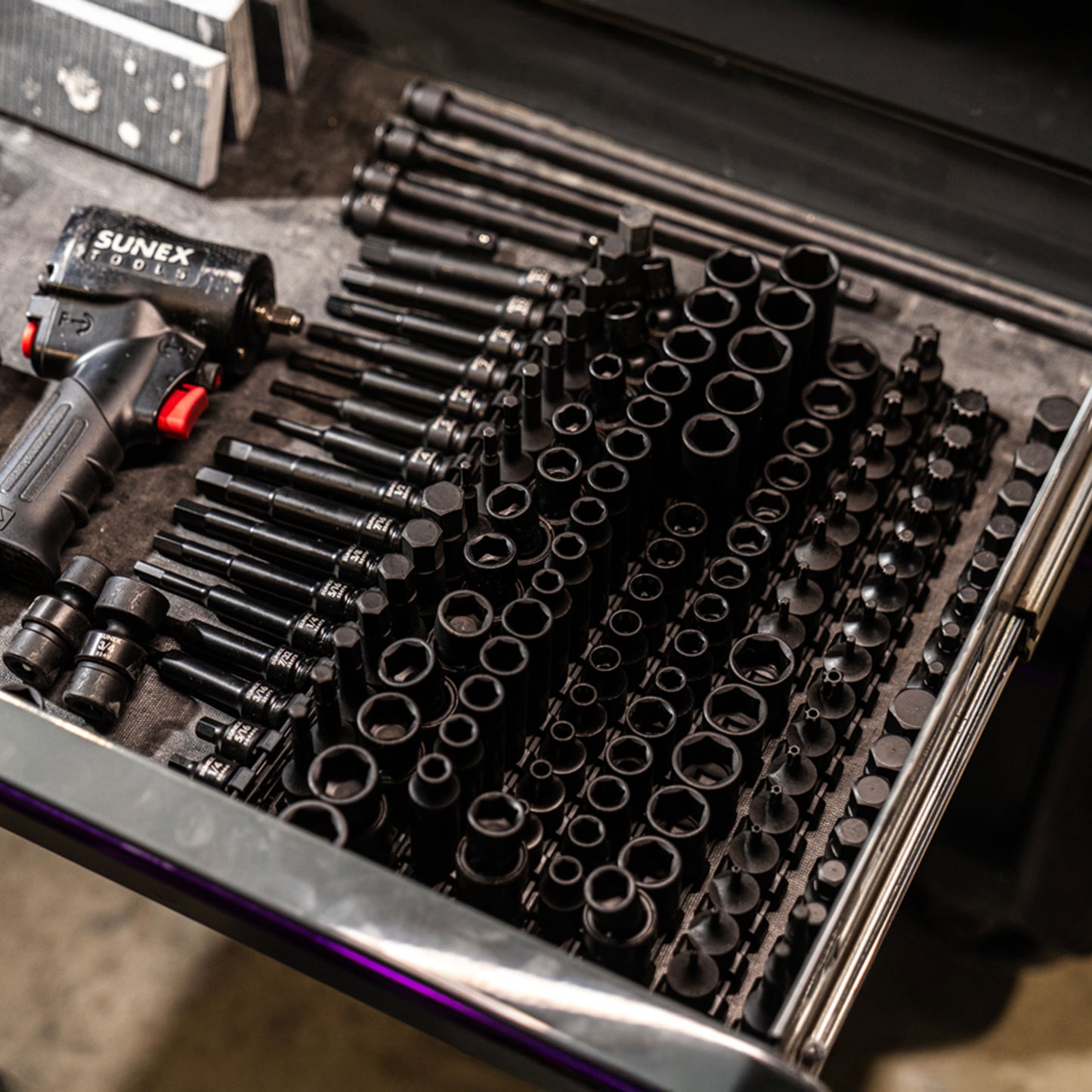 3/8" DRIVE SAE & METRIC 6 POINT STANDARD & DEEP WITH UNIVERSALS, STAR, E-STAR, TAMPERPROOF STAR, TRIPLE SQUARE, & HEX BIT 145-PIECE MASTER IMPACT SOCKET & BIT SET