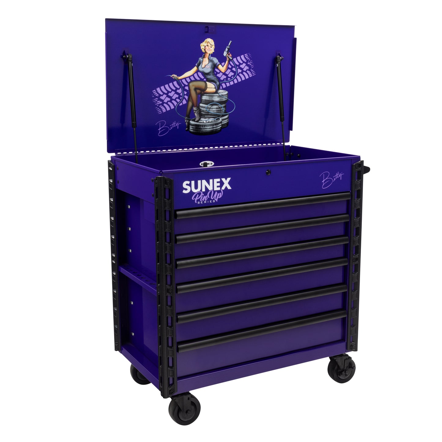 PIN-UP SERIES “BETTY” – 39" 6 DRAWER PREMIUM SERVICE CART – PIN-UP PLUM
