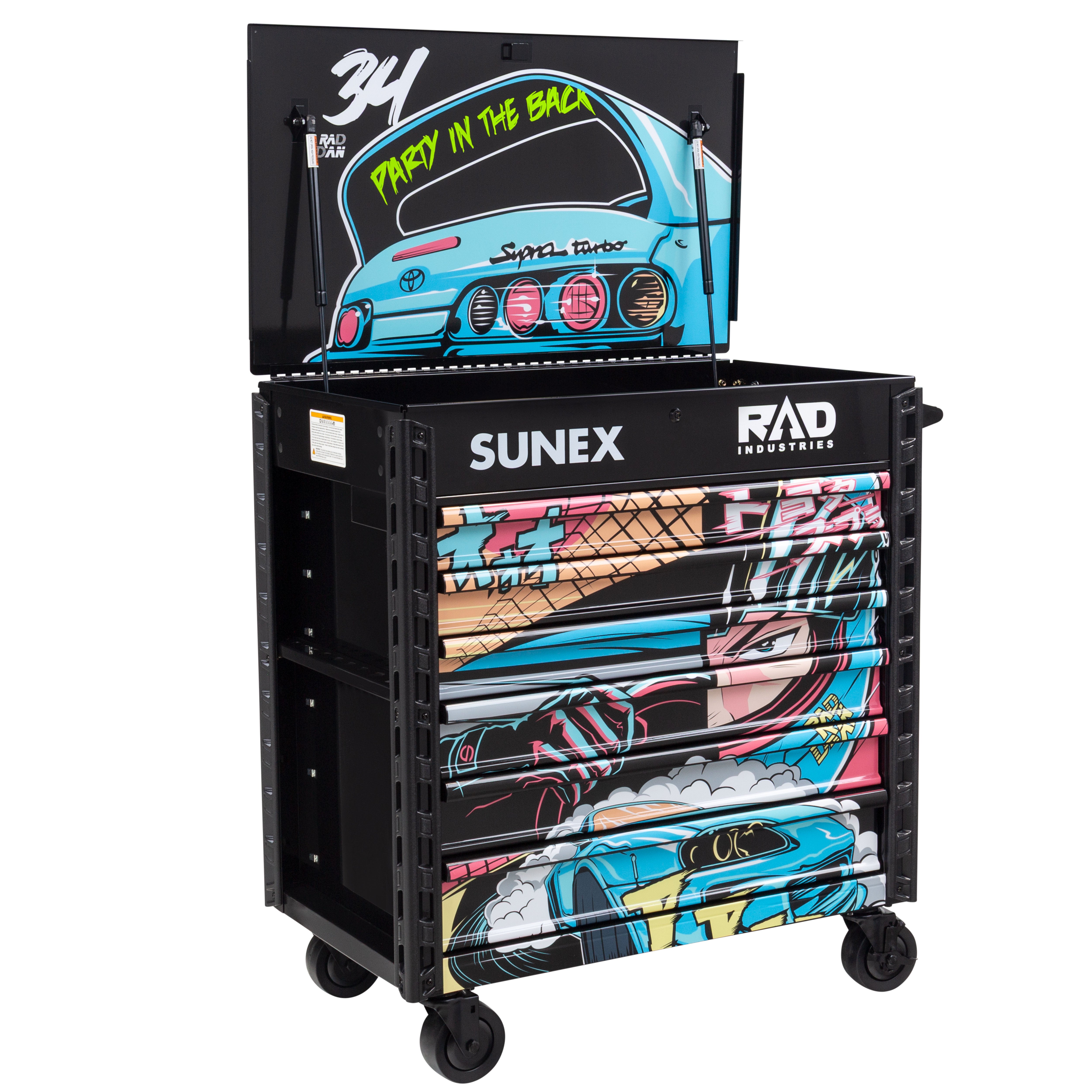 Rad Dan Manga Designed Black Premium Full 6 Drawer Service Cart