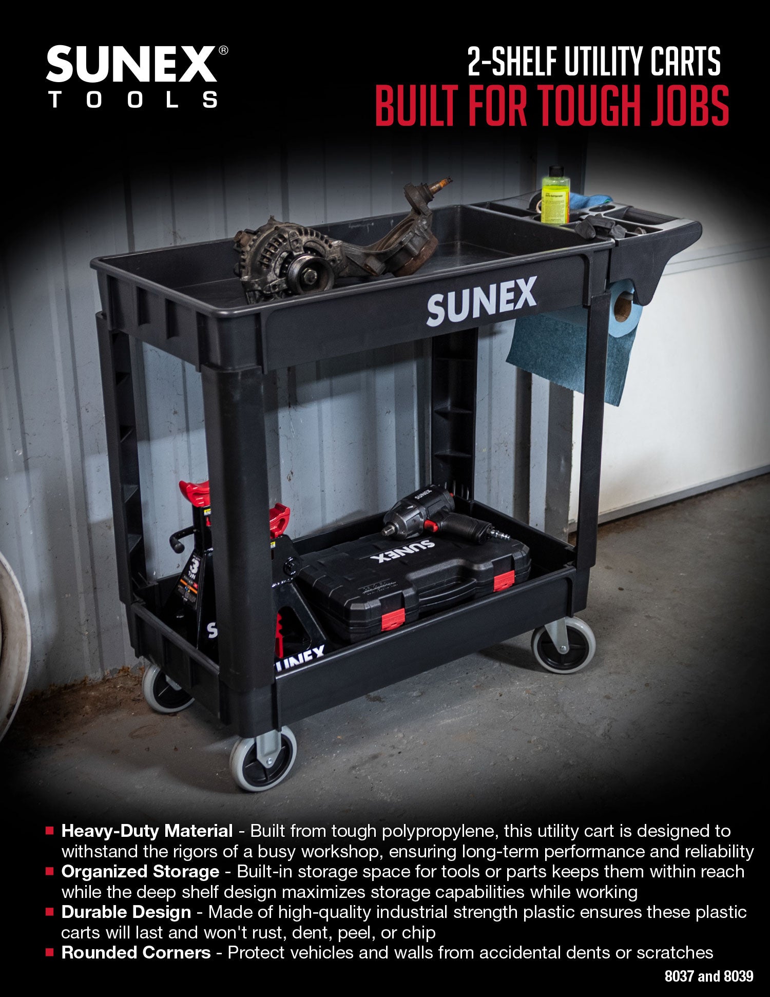 SUNEX Tools 8037 and 8039 2 Shelf Utility Cart Product Brochure Thumbnail