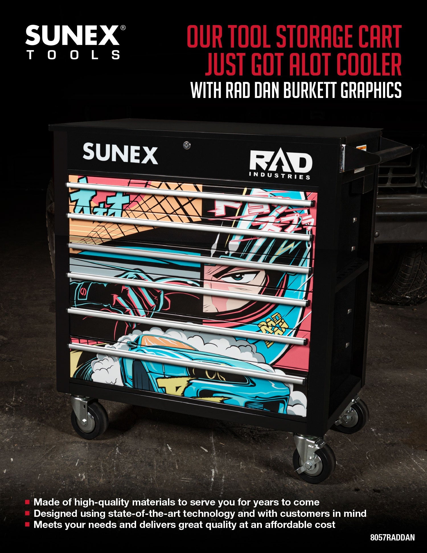 Rad Dan Service Cart 8057RADAN from SUNEX Tools featuring Drifting Manga Graphics Wrap