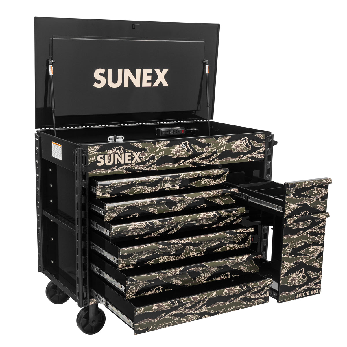 SHADOW TIGER CAMOUFLAGE - JUIC’D BOX 50" 7 DRAWER POWERED CART – BLACK
