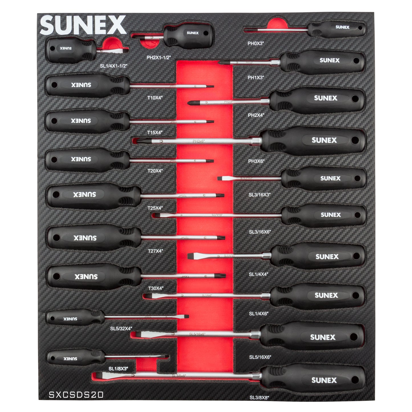 PHILLIPS®, SLOTTED & TORX® MAGNETIC 20 PIECE SCREWDRIVER SET IN EVA FOAM