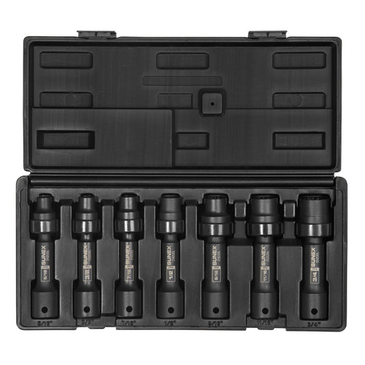 1/2" DRIVE SAE 12 POINT DRIVELINE LIMITED CLEARANCE UNIVERSAL 7-PIECE IMPACT SOCKET SET