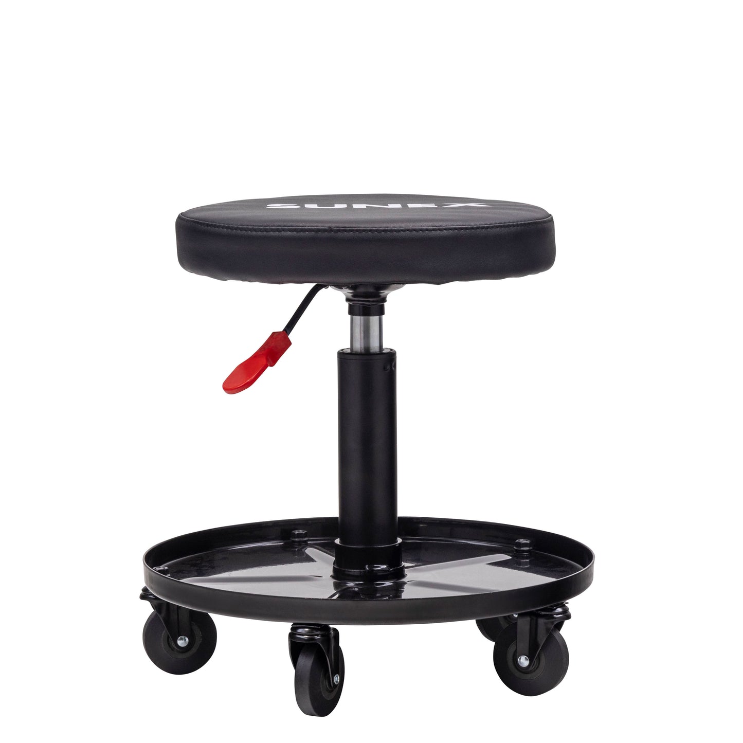 20.5” ADJUSTABLE HEIGHT SHOP SEAT WITH 1" DEEP TOOL TRAY - BLACK/RED