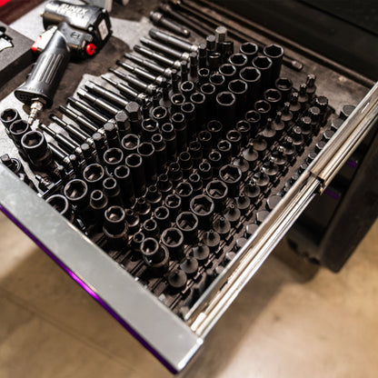 3/8" DRIVE SAE & METRIC 6 POINT STANDARD & DEEP WITH UNIVERSALS, STAR, E-STAR, TAMPERPROOF STAR, TRIPLE SQUARE, & HEX BIT 145-PIECE MASTER IMPACT SOCKET & BIT SET