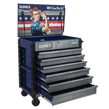 ROSIE THE RIVETER – 39" 6 DRAWER PREMIUM SERVICE CART – BLUE