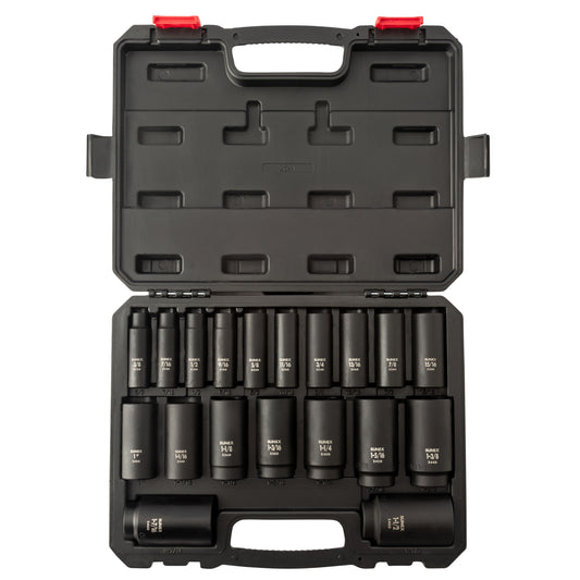 1/2" DRIVE SAE 6 POINT DEEP 19-PIECE IMPACT SOCKET SET