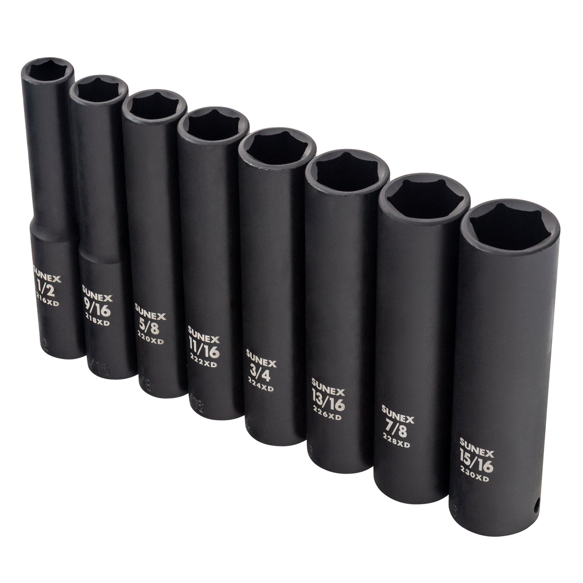 1/2" DRIVE SAE 6 POINT EXTRA DEEP 8-PIECE IMPACT SOCKET SET