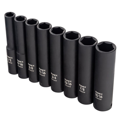 1/2" DRIVE SAE 6 POINT EXTRA DEEP 8-PIECE IMPACT SOCKET SET