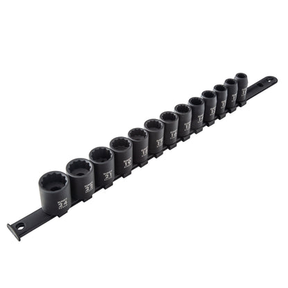 1/2" DRIVE METRIC 12 POINT IMPACT 13 PIECE SET SOCKET SET (RAIL)