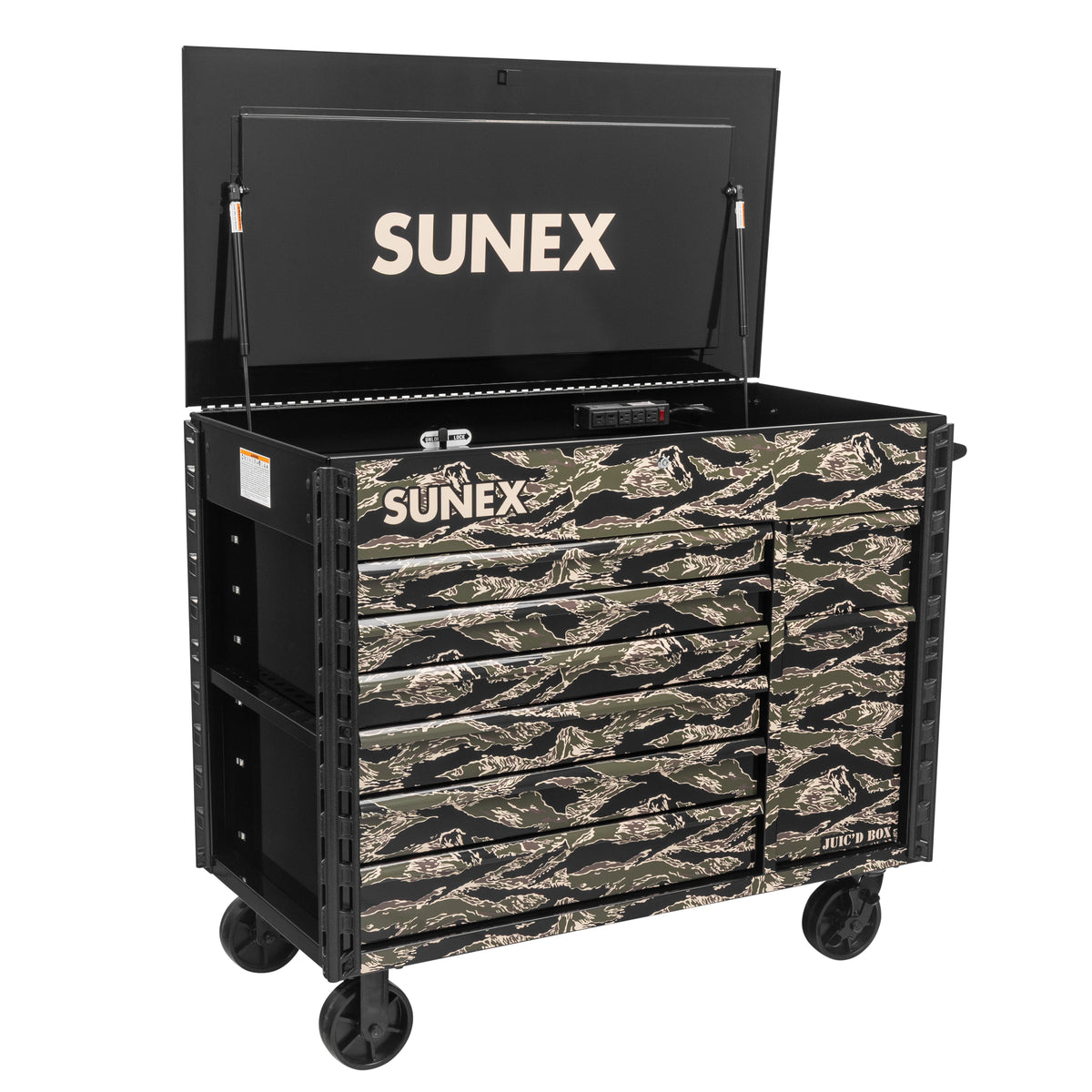 SHADOW TIGER CAMOUFLAGE - JUIC’D BOX 50" 7 DRAWER POWERED CART – BLACK