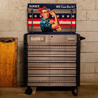 ROSIE THE RIVETER – 39" 6 DRAWER PREMIUM SERVICE CART – BLUE