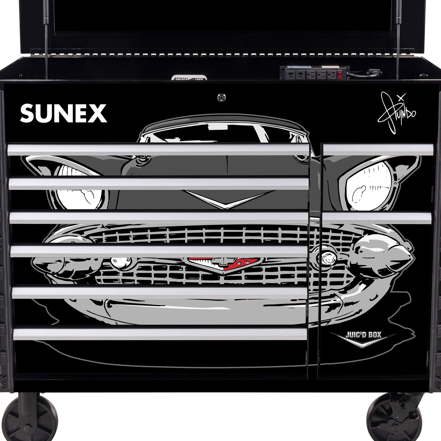 TONY SQUINDO “57 CHEVY” JUIC’D BOX 50” 7 DRAWER POWERED CART - BLACK
