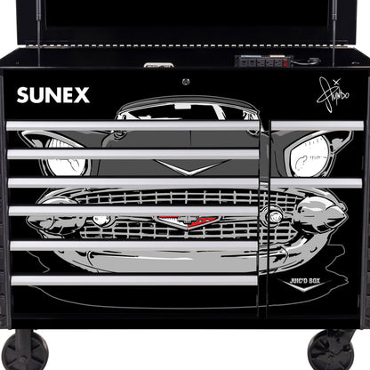 TONY SQUINDO “57 CHEVY” JUIC’D BOX 50” 7 DRAWER POWERED CART - BLACK