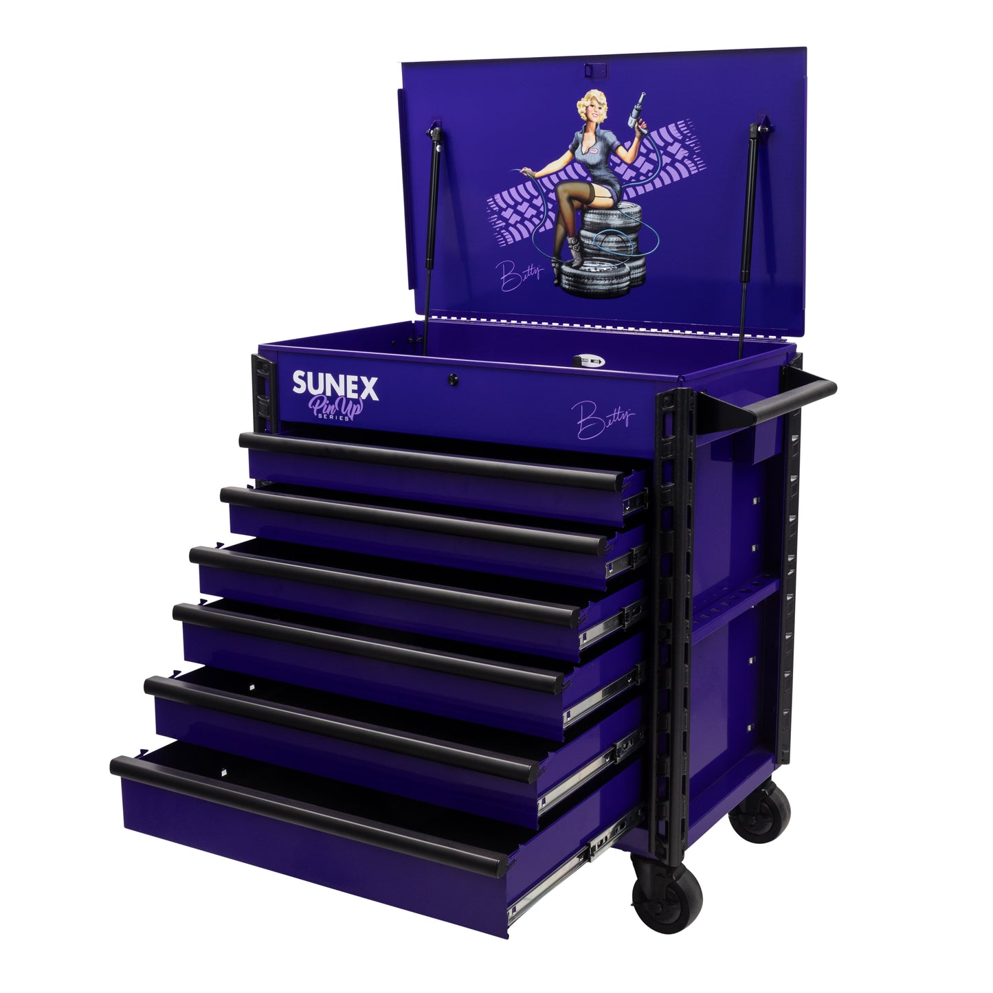 PIN-UP SERIES “BETTY” – 39" 6 DRAWER PREMIUM SERVICE CART – PIN-UP PLUM
