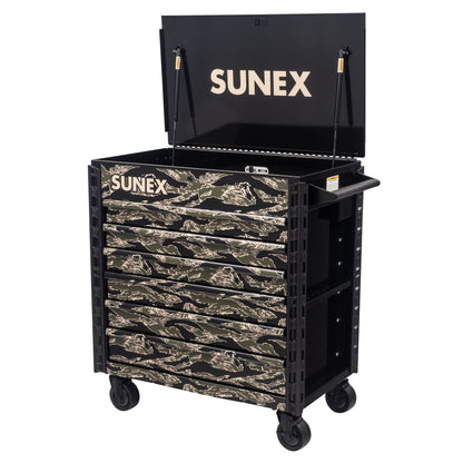 SHADOW TIGER CAMOUFLAGE – 39" 6 DRAWER PREMIUM SERVICE CART – BLACK