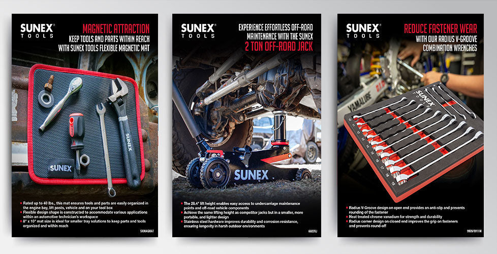 3 examples of SUNEX product brochures