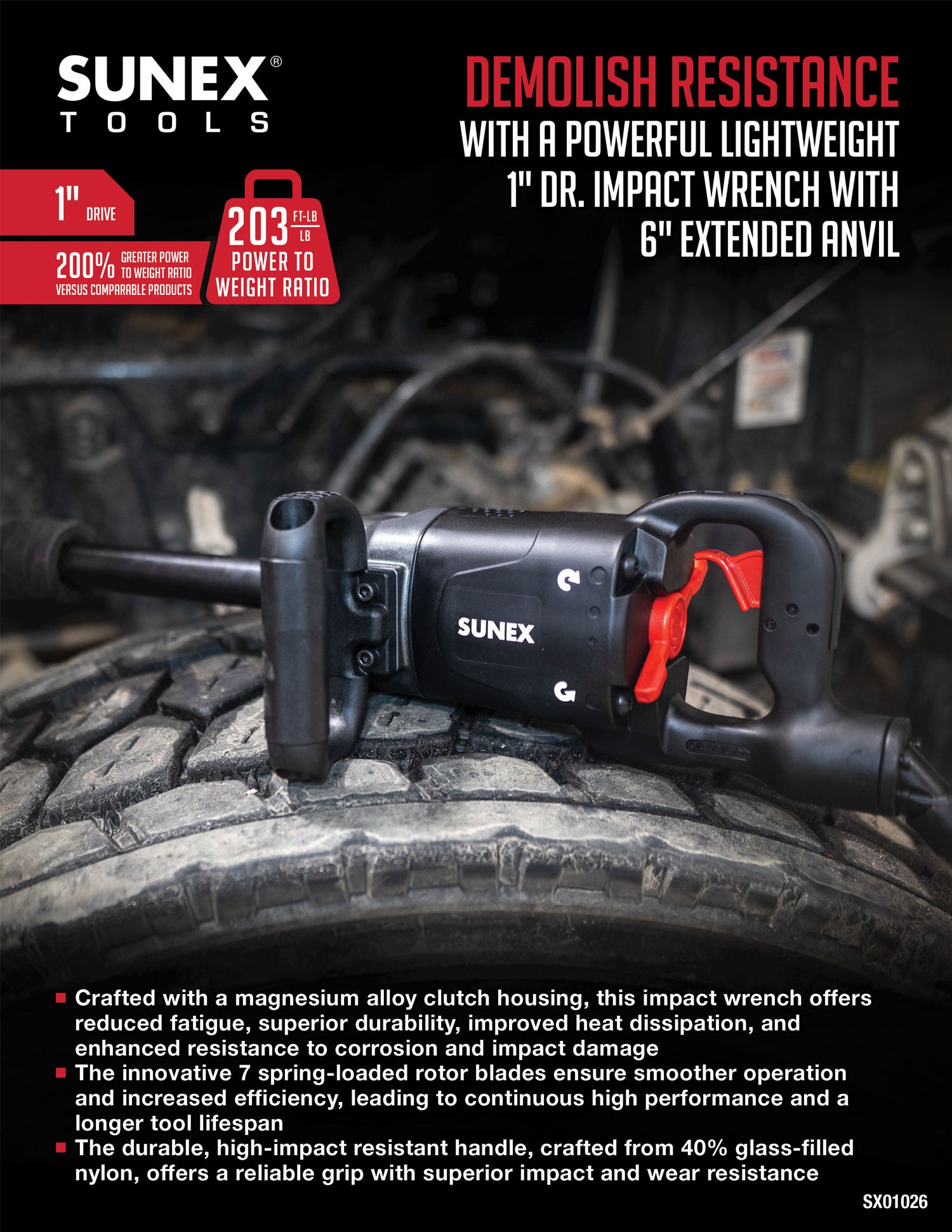 SUNEX Tools 1" Drive Magnesium Composite Impact Wrench with 6" Extended Anvil Product Brochure Thumbnail