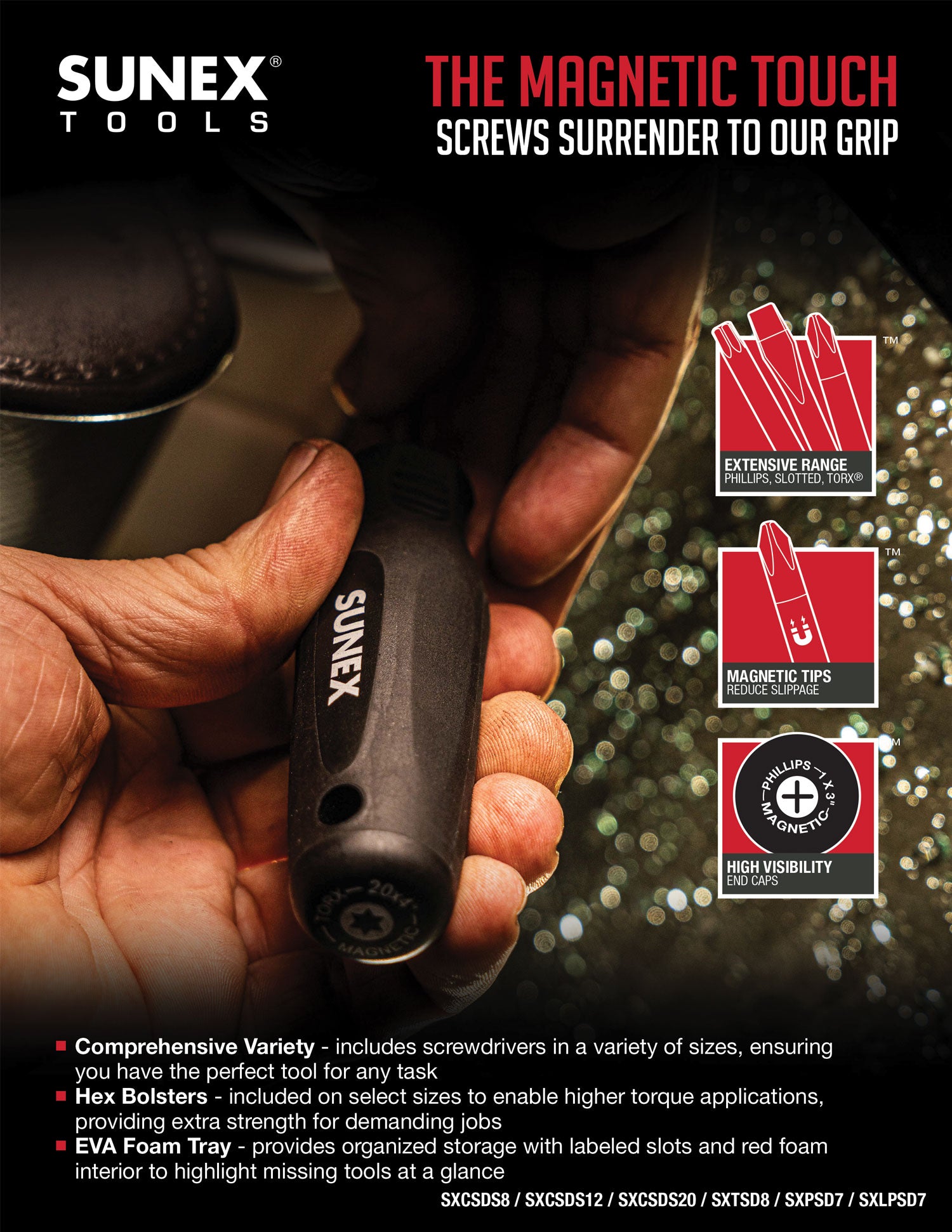 SUNEX Tools Professional Screwdriver Sets [SXCSD8, SXCSDS12, SXCSDS20, SXTSD8, SXPSD7, SXLPSD7] Product Brochure Thumbnail