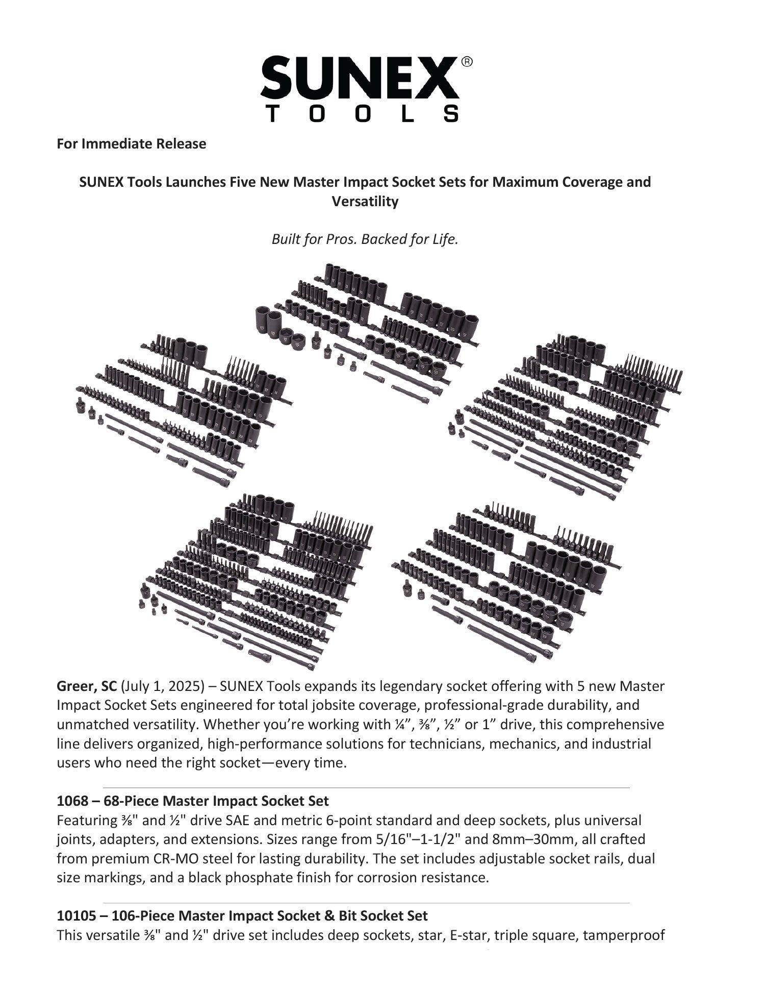 SUNEX Tools Master Impact Socket Sets [1068, 10105, 10181, 10222, 26012] Press Release Thumbnail