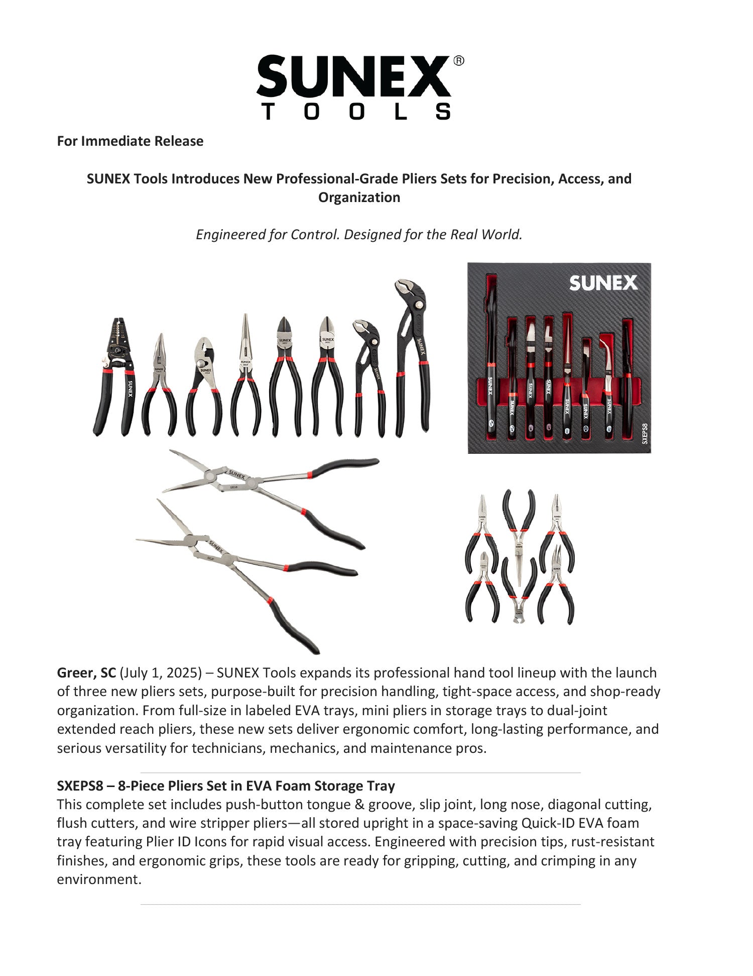 SUNEX Tools Pliers Sets [SXEPS8, SXMPS, SXJPS] Press Release Thumbnail