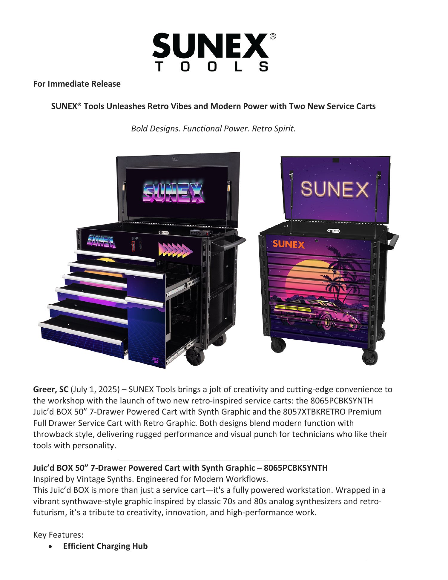 SUNEX Tools 1980's Retro Inspired Service Carts [8065PCBKSYNTH, 8075XTBKRETRO] Press Release Thumbnail