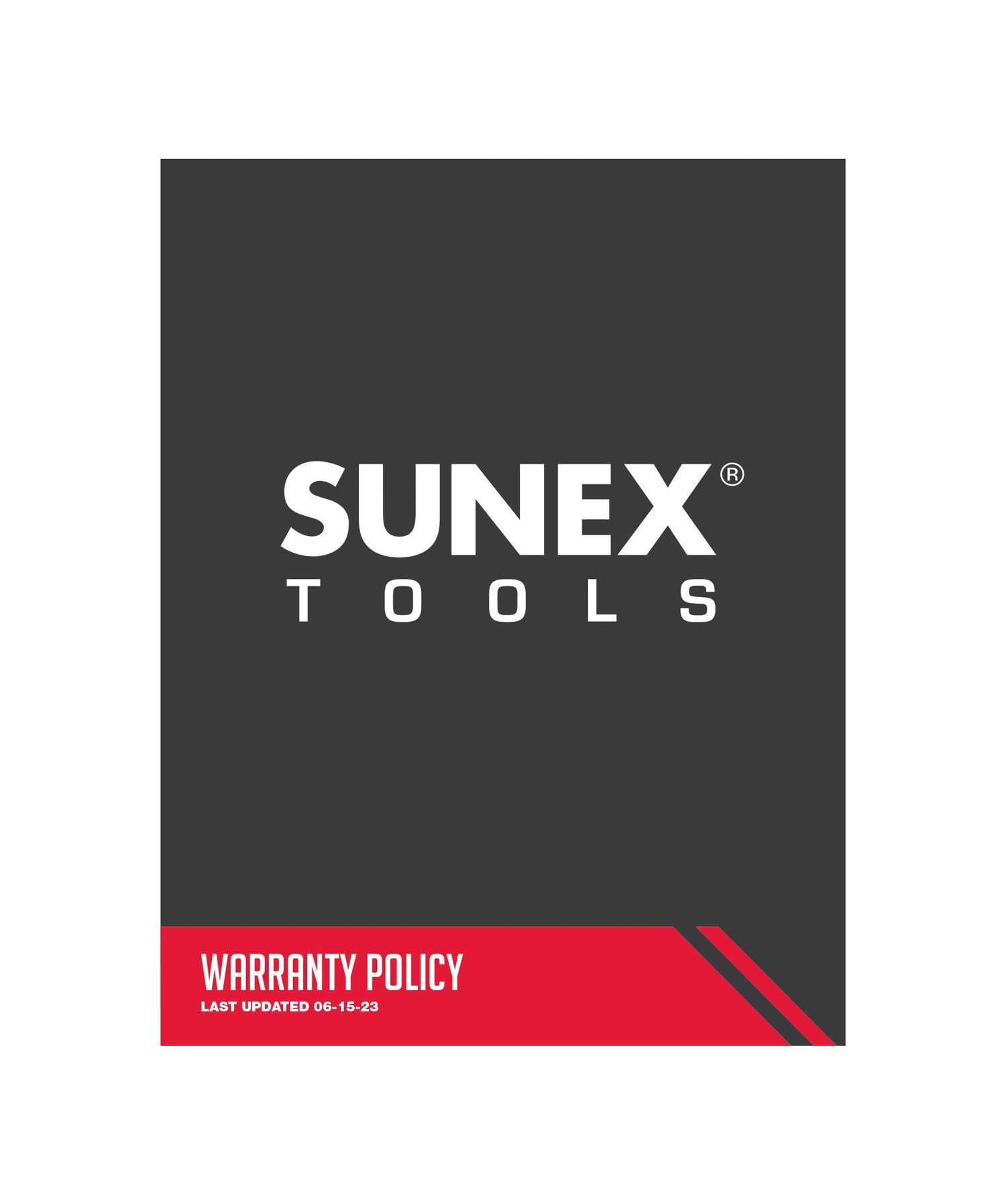 SUNEX Tool Warranty Policy front page.