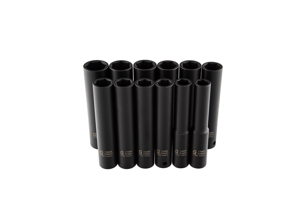 1/2" Drive Metric 6 Point Extra Deep 12-Piece Impact Socket Set – SUNEX ...