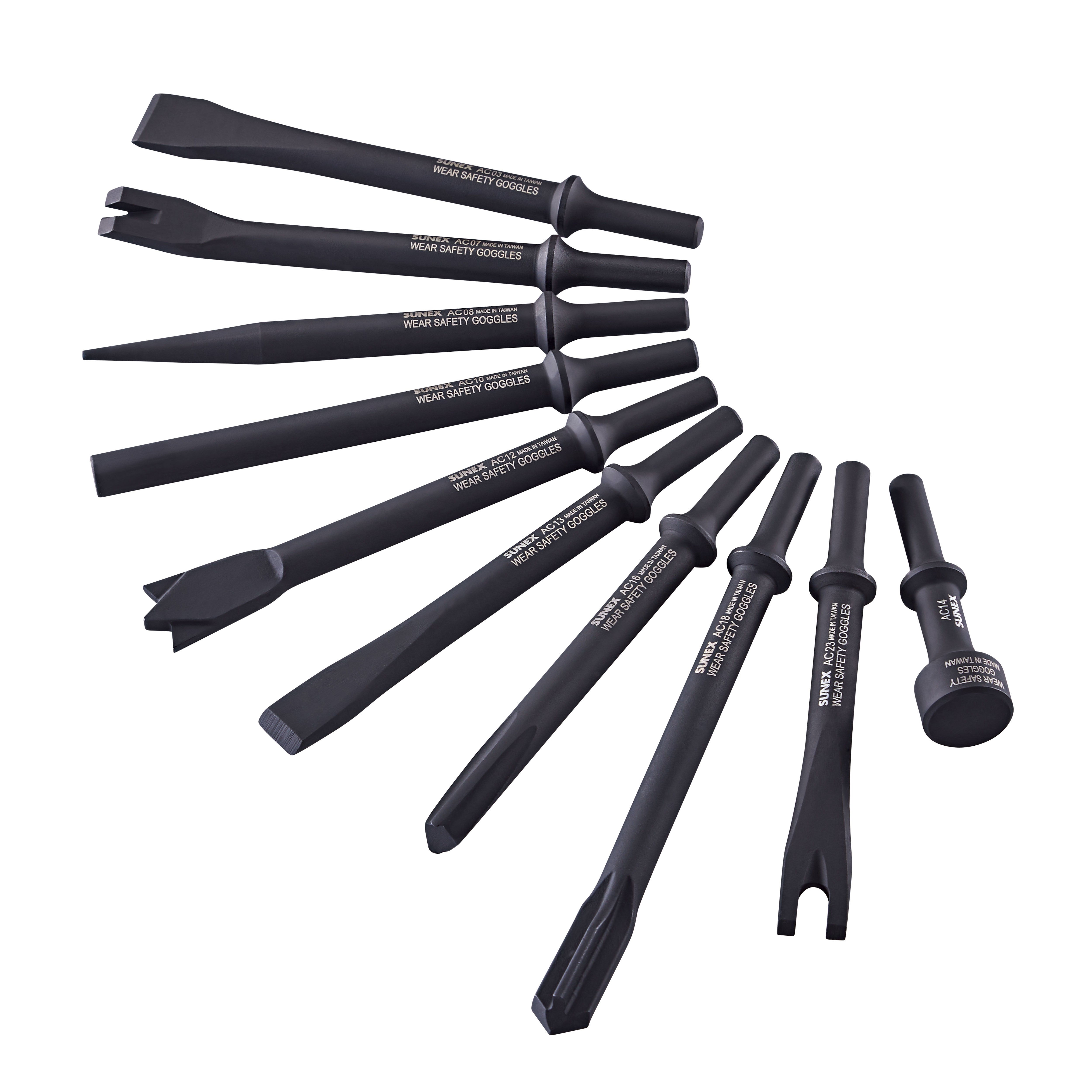 Air Hammer Chisel Standard 10 Piece Set In Portable Tool Roll