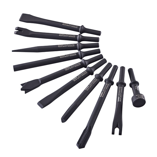 AIR HAMMER CHISEL STANDARD 10 PIECE SET IN PORTABLE TOOL ROLL