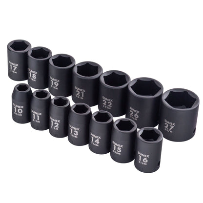 1/2" DRIVE METRIC 6 POINT STANDARD 14-PIECE IMPACT SOCKET SET