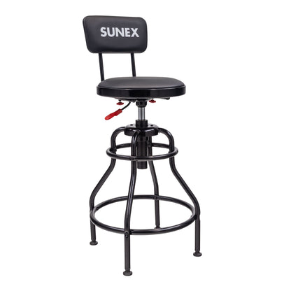 HYDRAULIC HEIGHT ADJUSTABLE SHOP STOOL WITH BACK (29" - 34" - BLACK/RED)