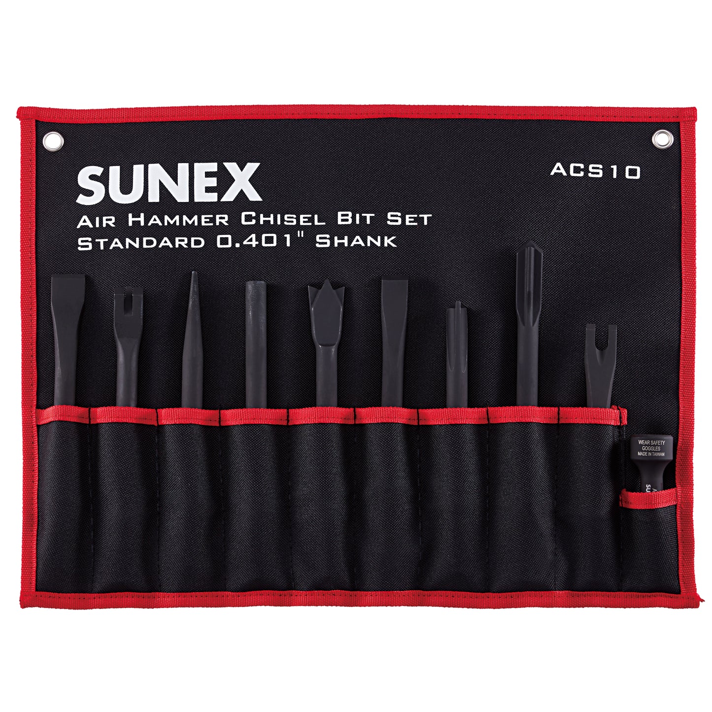 AIR HAMMER CHISEL STANDARD 10 PIECE SET IN PORTABLE TOOL ROLL