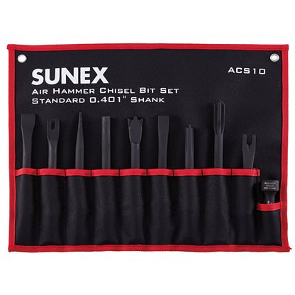 AIR HAMMER CHISEL STANDARD 10 PIECE SET IN PORTABLE TOOL ROLL