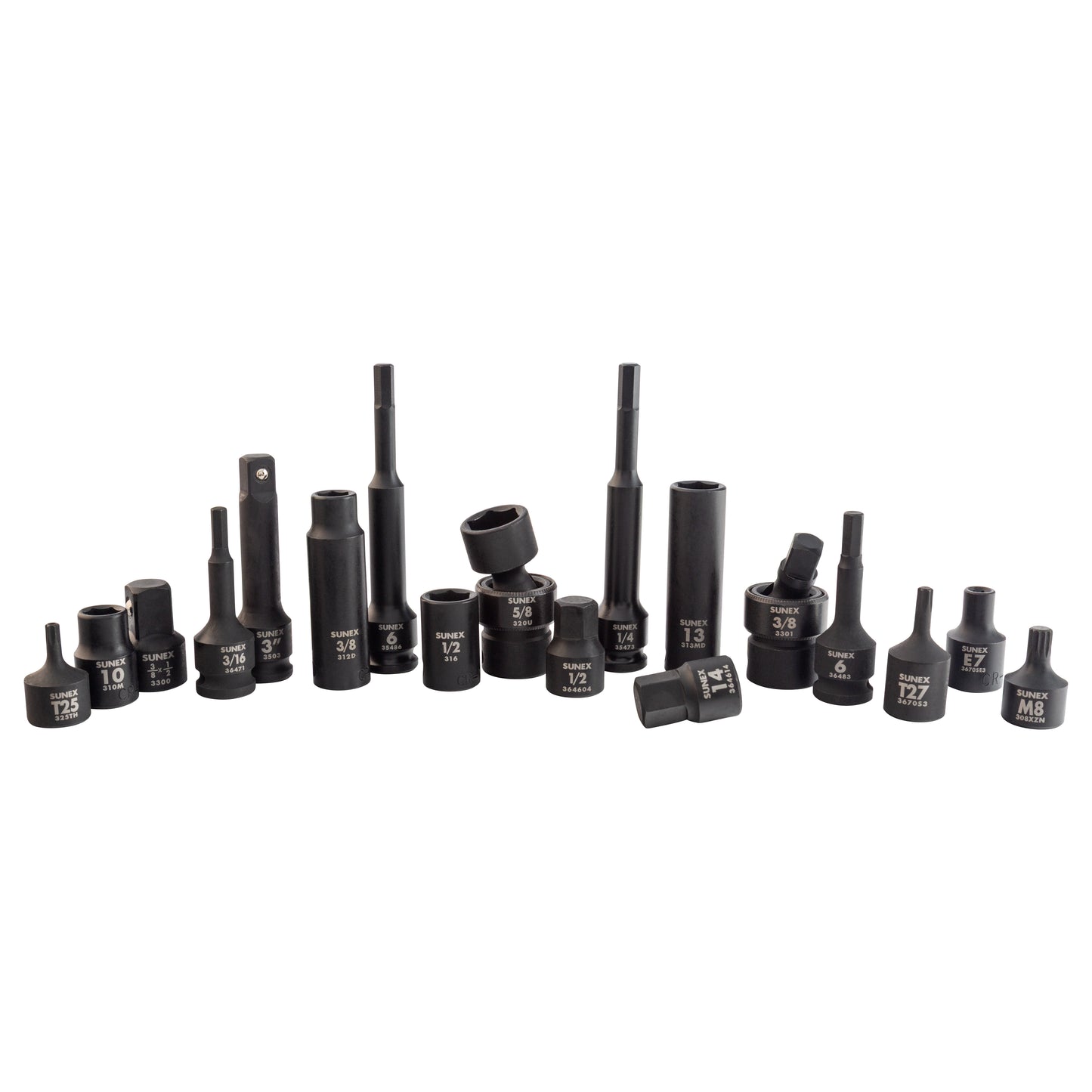 3/8" DRIVE SAE & METRIC 6 POINT STANDARD & DEEP WITH UNIVERSALS, STAR, E-STAR, TAMPERPROOF STAR, TRIPLE SQUARE, & HEX BIT 145-PIECE MASTER IMPACT SOCKET & BIT SET