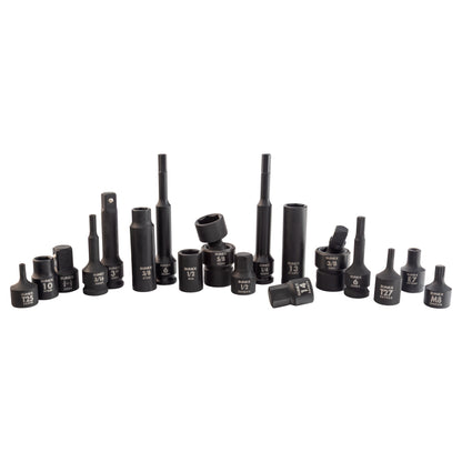 3/8" DRIVE SAE & METRIC 6 POINT STANDARD & DEEP WITH UNIVERSALS, STAR, E-STAR, TAMPERPROOF STAR, TRIPLE SQUARE, & HEX BIT 145-PIECE MASTER IMPACT SOCKET & BIT SET